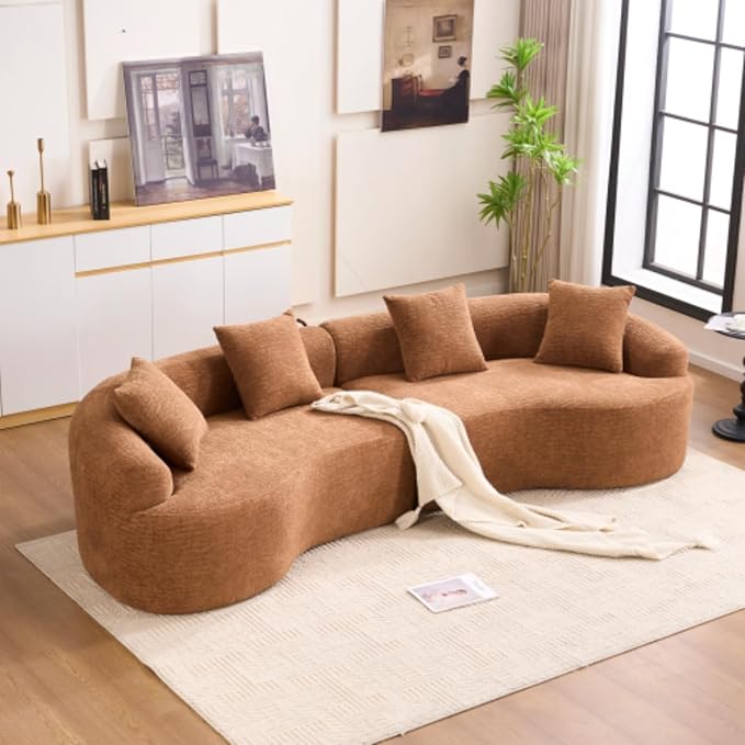 110 Curved Sectional Sofa with 4 SeaterCurved Sofa for Living RoomModern Sectional Couch Boneless SofaWood Grain Chenille Fabric No Installation Requirement