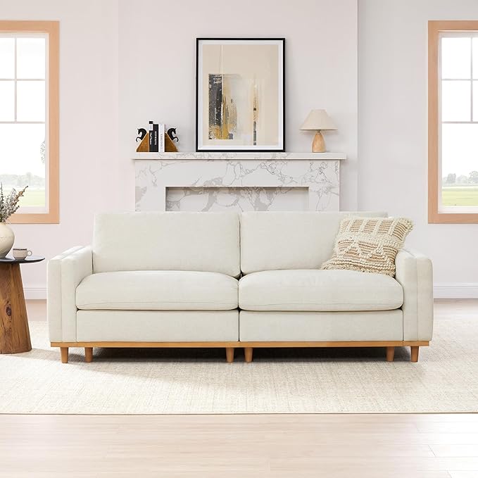 CHITA Super Large Luxury Loveseat Sectional Modular Sofa Down Filled Modern Sofa Deep Seat Comfty Cloud Couch 83 inch Width 2 Seat Couch Solid Wood Leg Linen