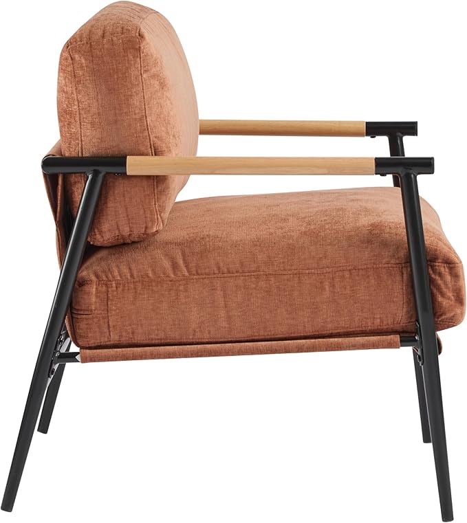 Christopher Knight Home Varsts 27.56 Accent Armchair with Plush Cushions Modern Seating Club Chair Minimalist Metal Frame and Wooden Armrest Design for Cozy Living Room Bedroom Office Orange