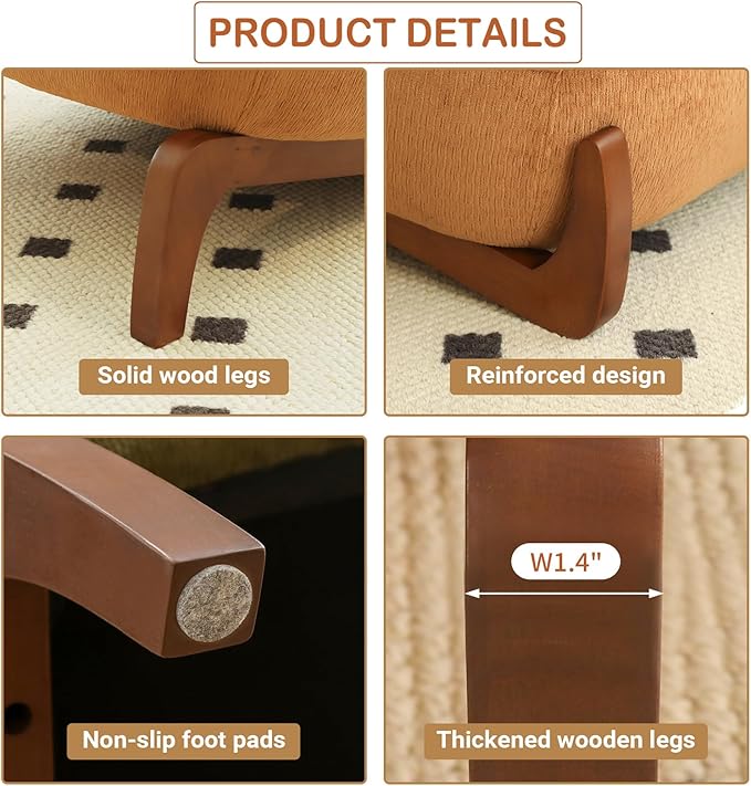 Chifee &amp Vingol Modern Accent Chair Armless Lounge Chairs with Wood Leg &amp Pillow Comfy Upholstered Reading Chair for Living Room BedroomCaramel