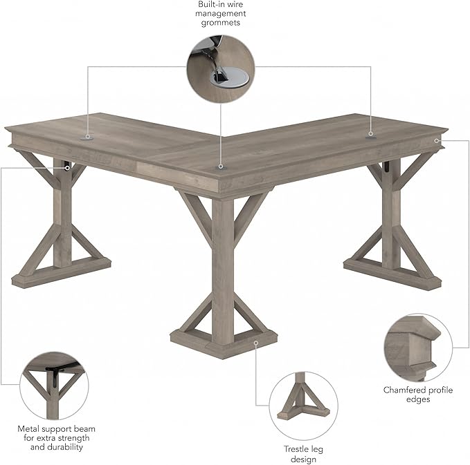 Bush Furniture Homestead 60W Farmhouse L Shaped Desk in Driftwood Gray