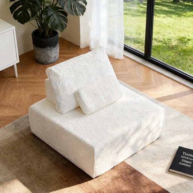 ADORZ Modular Sofa Single Seat Cloud Couch Module with Pillow No Assembly Required 1-Person Chair for Living Room Bedroom White