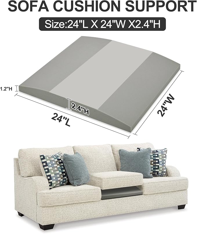 HAVARGO Couch Cushion Support High Density Foam 24X24X2.4 Inches Sofa Couch Supports for Sagging Cushions Light Grey 1Pc with Anti Slip Mesh Fabric