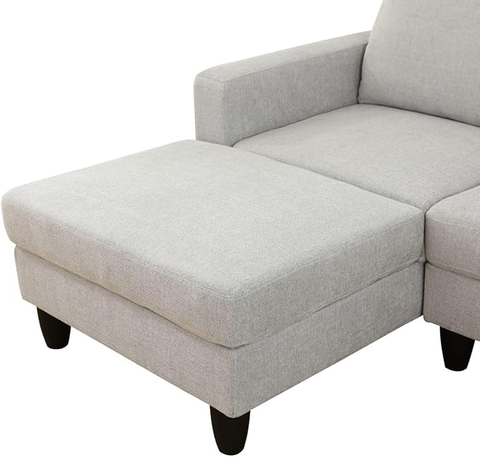 L Shape 2-Piece Home Modular Sectional Sofa Comfy Cozy Corner Sofas Small Fabric Couch with Pillow for Modern Living Room/Bedroom/Office/Apartment Grey White Lint