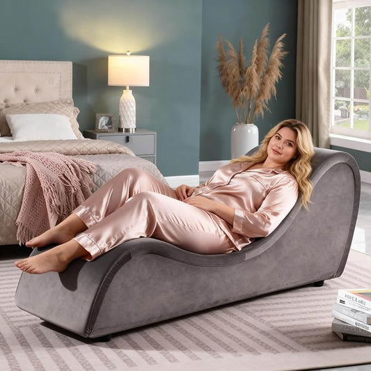 Grey Sofa Couch Chair 67 Large Chaise Lounge Chair with Velvet Removable Cover 500 Lbs Capacity Sturdy Ottoman Bench for Stretching Meditation Relaxation Practice