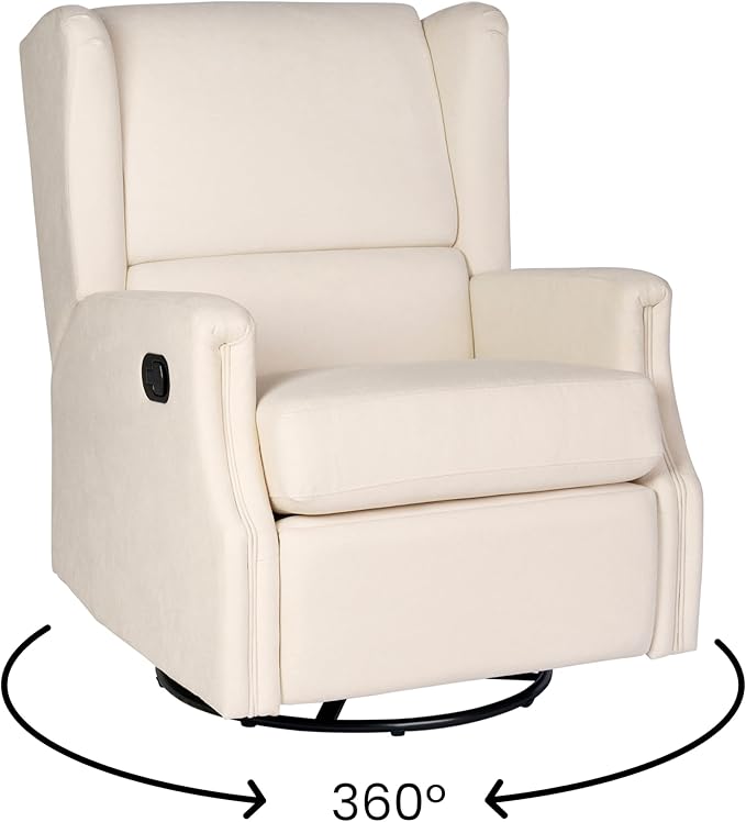 Flash Furniture Omma Swivel Glider Rocking Recliner Manual Wingback Recliner with 360 Degree Swivel for Living Room Bedroom or Nursery Upholstered Cream