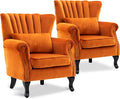 Accent Reading Arm Chairs Set of 2 Midcentury Modern Comfy Corner Sofa Chair Wingback Waiting Room Club Chair with Tufted Back for Living Room/Bedroom/Reception Room Velvet Orange