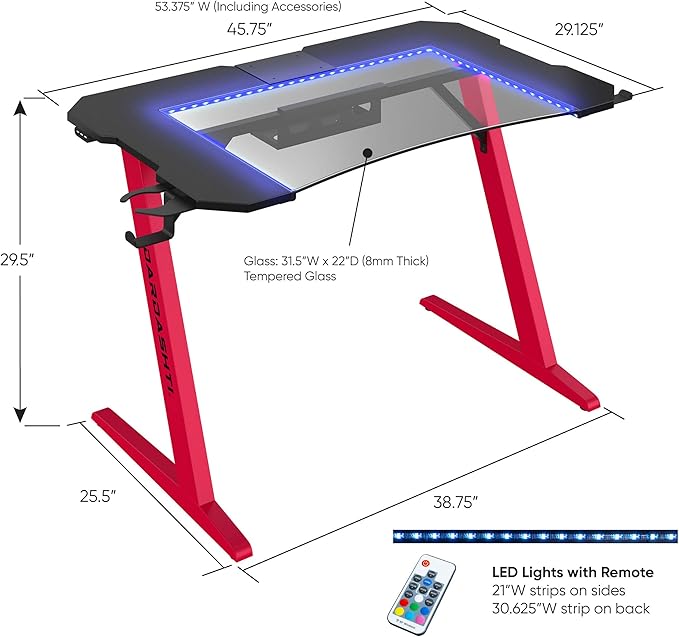 Dardashti Gaming Desk PC Computer Desk Home Office Desk Gaming Table Z Shaped Gamer Workstation with Cup Holder and Headphone Hook Z1-21 Red
