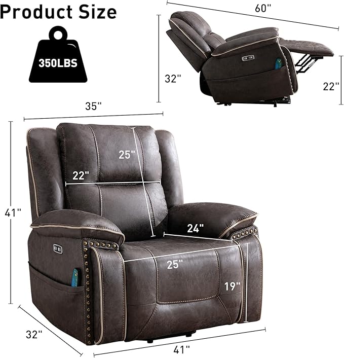 Bonzy Home Power Lift Recliner Chair for Elderly with Massage and Heating Dual Motor Faux Leather Lift Chair with Spacious Seat 2 Cup Holders Adjustable Headrest (Grey Brown)