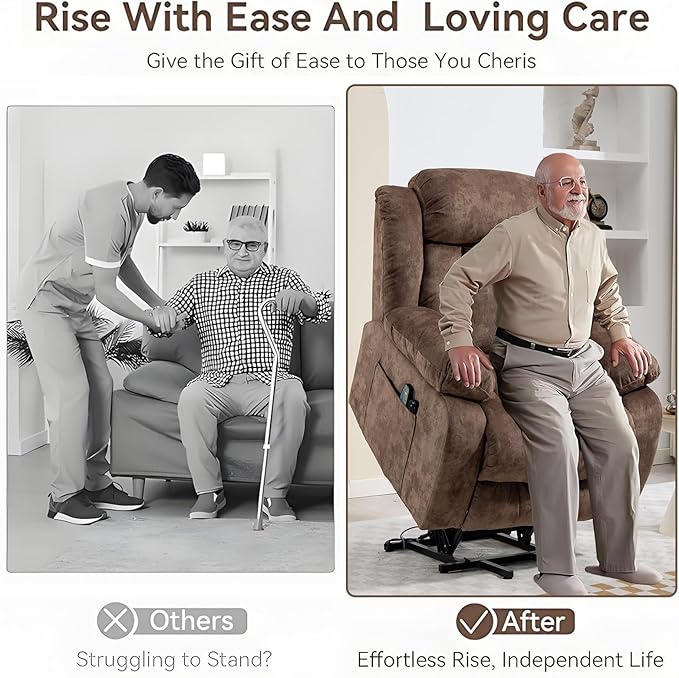 Power Lift Recliner Chair for Elderly Electric Recliner Chair with Massage and Heat Lift Recliner with Side Pocket &amp USB Charge Port for Living Room (Brown)