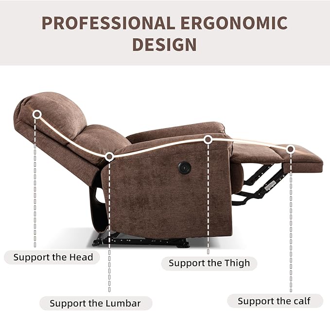 Electric Recliner Chair for Adults with USB Port Breathable Fabric Power Recliners with High Back Single Overstuffed Heavy Duty Reclining Sofa for Living Room Bedroom