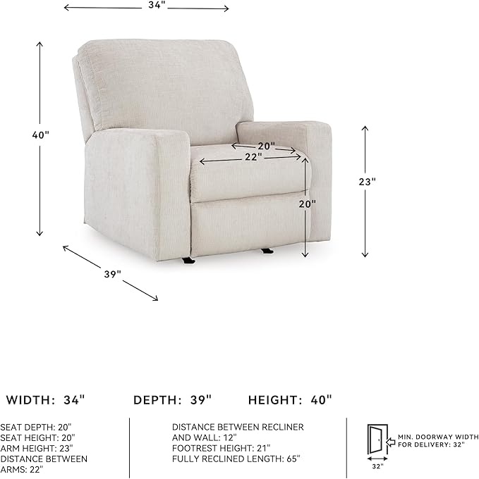 Signature Design by Ashley Aviemore Casual Rocker Recliner Light Gray