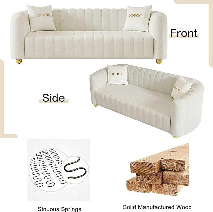 Lambswool Sofa for Living Room 84 Mid-Century Modern Beige Couch Luxury Loveseat Sofa Couch Sectional Love seat Sofa Couch with Gold Legs Upholstered Sofa for Apartment Bedroom Home Office