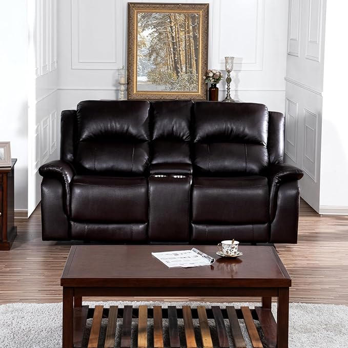 Naomi Home Katie Espresso Faux Leather Oversized Loveseat Chaise Plush Comfort for Movie Nights &amp Cozy Lounging Ergonomic Design Easy Assembly