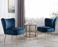 Blue Velvet Accent Chairs Set of 2 with Golden Legs Upholstered Side Chairs Mid-Century Modern Slipper Chairs for Guest Room Comfy Armless Wingback Corner Single Sofa Living Room Chairs
