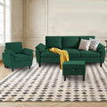 Convertible Sectional Sofa Set Modern L Shaped 3 Seat Sofa with Reversible Ottoman and Accent Chair Linen Sectional Couches for Living Room Green