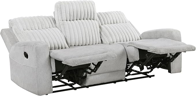 Lexicon Modern Double Recliner Couch Manual Wall Hugger Textured Microfiber Reclining Sofa Plush Corduroy Channel Seat Back Manual Recliner Sofa Light Gray