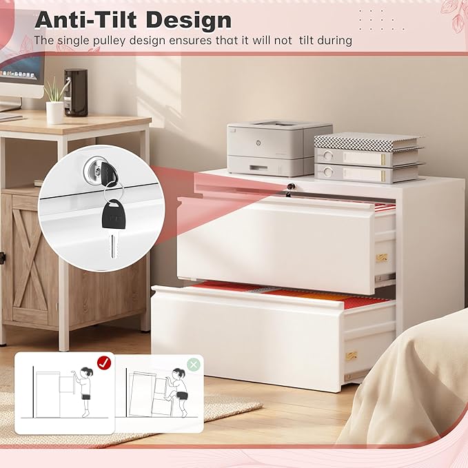 Superday Lateral File Cabinet 2 Drawer Metal File Cabinet with Lock White Filing Cabinets for Home Office Locking Filing Cabinets Hanging Files Letter/Legal/F4/A4