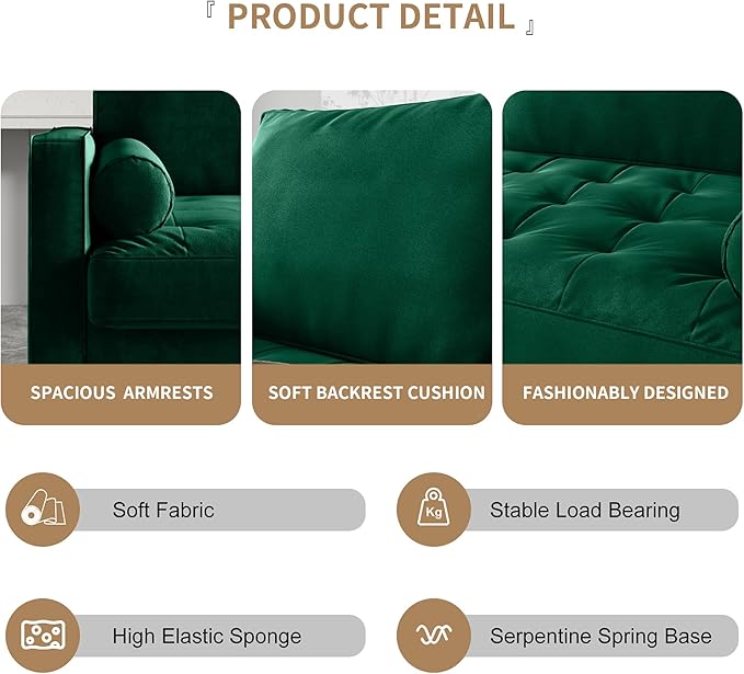 SILKIR Velvet Loveseat Sofa Love Seats Furniture for Small Spaces Mid-Century Modern Loveseats for Living Room Love Seat Couch 58 Inches Green
