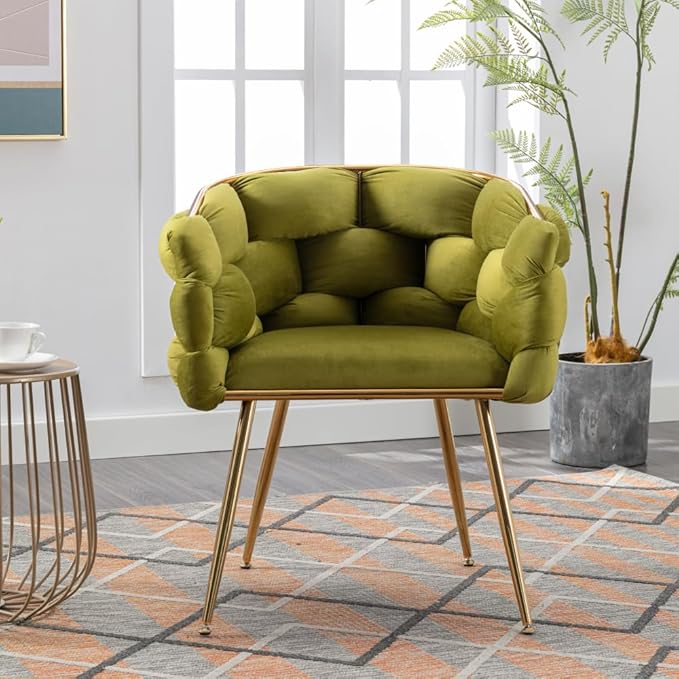 Luxury Modern Simple Leisure Velvet Single Sofa Chair Bedroom Lazy Person Household Dresser Stool Manicure Table Back Chair (Olive Green + Velvet-1)