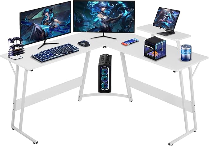 Bigacc L Shaped Gaming Desk 50 Corner Desk Spacious Dual Tops P2 Particleboard Metal Z-Legs Adjustable Non-Slip Pads Scratch/Waterproof Multi-Use Home Office/Game Room/Dorm