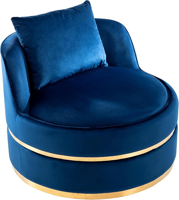 Harper &amp Bright Designs 360 Degree Swivel Accent Chair Velvet Modern Upholstered Barrel Chair Sofa Couch Soft Chair with Seat Cushion for Living Room/Bedroom/Office/Apartment Blue