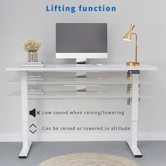 YESHOMY Height Adjustable Electric Standing Desk 63 inch Computer Table Home Office Workstation 63in White Leg/White Top