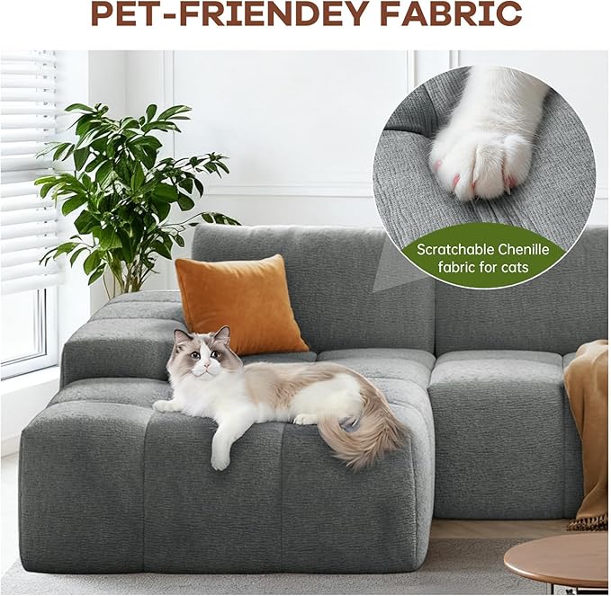 114” Oversized Modular Sectional Couch for Living Room Chenille Boneless Couch L-Shape Cloud Sofa with Deep Seat and Chaise Memory Foam Compressed Sofa for Living Room Furniture Bedroom Apartment