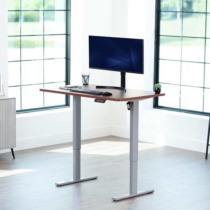 VIVO Electric 48 x 30 in Standing Desk Memory Height Adjustment 1B Series Holds 220 lbs One-Piece Dark Walnut Top Gray Frame DESK-KIT-1G5D