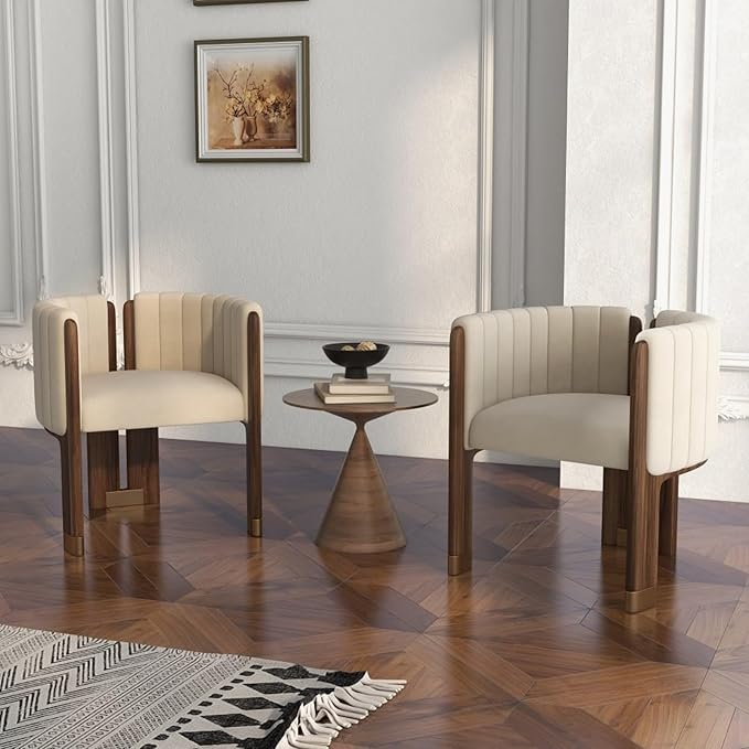 Velvet Fluted Accent Chair for Living Room with Wood Frame High Resilience Foam Elegant Modern Armchair (Beige)