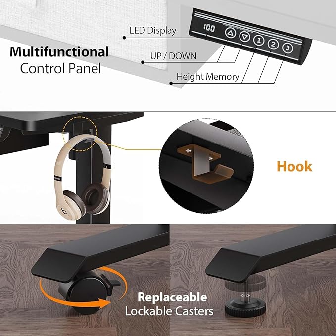 XINYAO Standing Desk with 5 Drawers 63 x 30 Inch Electric Height Adjustable Stand Up Desk Ergonomic Table with Storage Larger Desktop Computer Workstations
