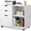 DEVAISE 3-Drawer Wood File Cabinet Mobile Lateral Filing Cabinet Printer Stand with Open Storage Shelves for Home Office White