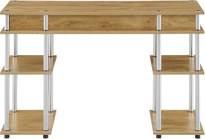 Convenience Concepts Designs2Go No Tools Desk Home Office Desk with Shelves Corner Shelf Vanity Desk Computer Desk Nail Table for Nail Tech - 47.25 L x 15.75 W x 30 H English Oak