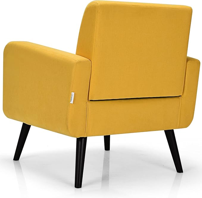 S AFSTAR Modern Upholstered Armchair Mid-Century Fabric Accent Chair with Rubber Wood Legs Leisure Lounge Chairs Living Room Furniture (2 Yellow)
