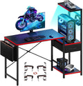 Bestier Gaming Desk with Drawer 44 Inch Small Computer Desk with PC Shelf Gaming Table with LED Lights for Small Spaces Reversible Gamer Desk with Storage Bag &amp Side Hook Black-RED