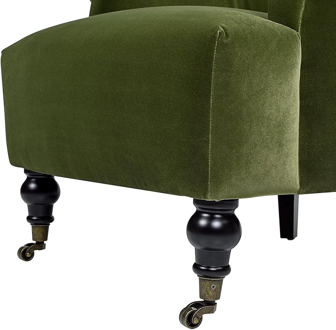 Jennifer Taylor Home Eloise Farmhouse Coastal Pleated Sock Living Room Accent Arm Chair Olive Green Performance Velvet