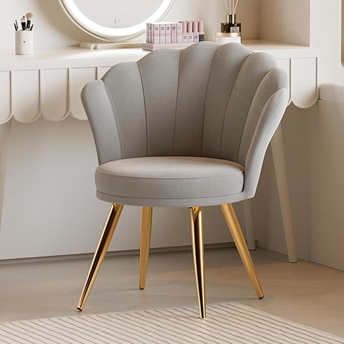 Velvet Accent Chair with Gold Metal Legs Vanity Chair for Makeup Room Upholstered Guest Chair for Living Room for Bedroom Grey
