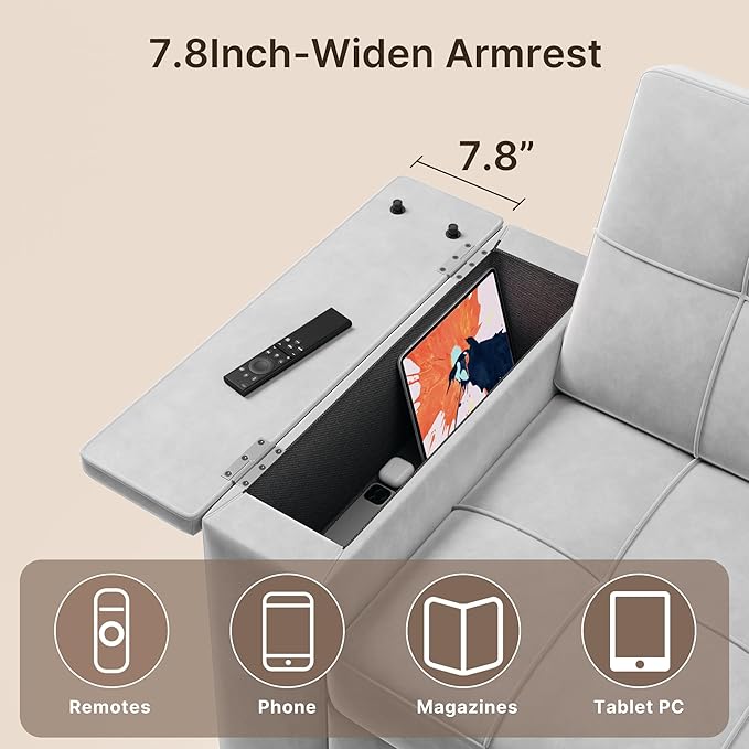 Gizoon Convertible Sofa Bed Futon Queen Size Sleeper Loveseat with Pull Out Couch 3 in 1 Velvet Fabric Futon Couch with Side Pockets Storage Armrest &amp Adjustable Backrest for Living RoomLight