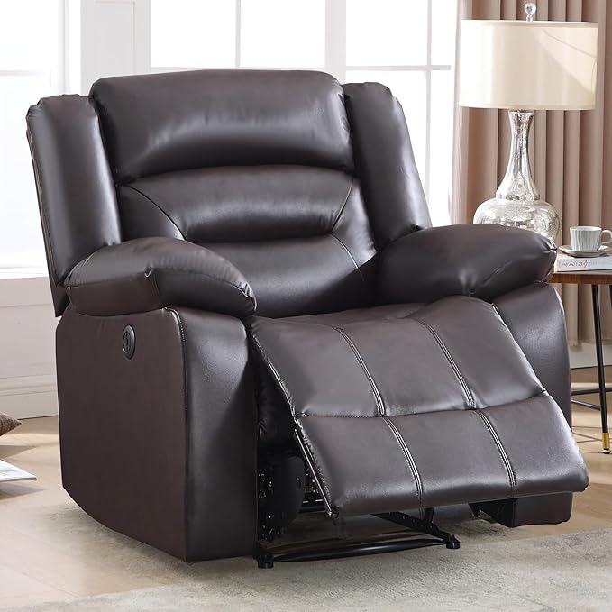 EBELLO Classic Power Recliner Chair Faux Leather Oversized Electric Overstuffed Chair with Thicked Cushion and Back Single Sofa with Comfortable Armchair Brown 2Pcs