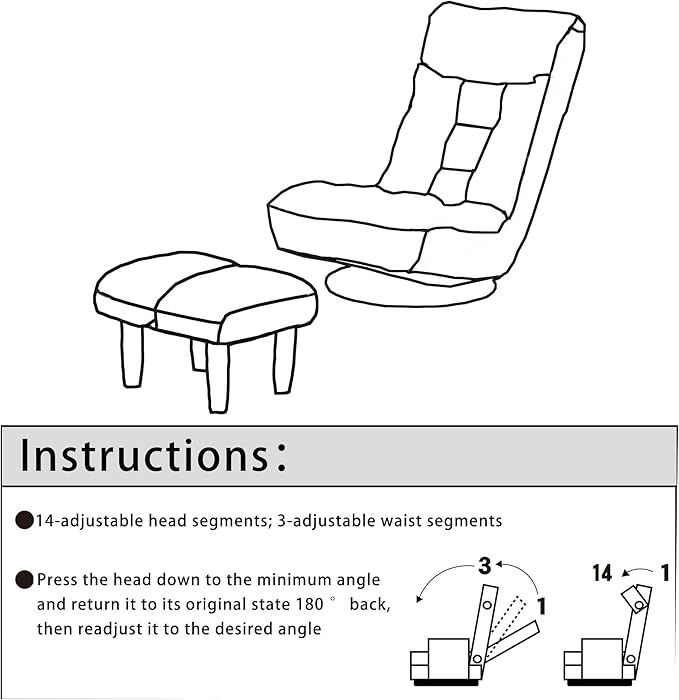 3-Position Adjustable Floor Chair for Living Room Bedroom Gray