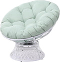 360° Swivel Papasan Chair - 350lbs Capacity Indoor/Outdoor Wicker Lounge Chair with Thick Cushion Modern Accent Chair for Living Room Bedroom Patio (White &amp Aqua Cushion)