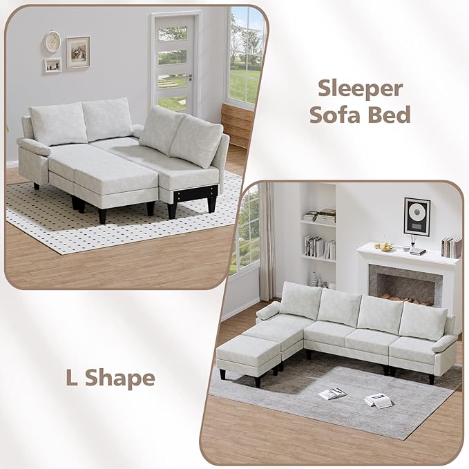 115 Modular Sectional Sofa U Shaped Sectional Comfy Couch for Living Room Convertible Modular Sofa Couch with Ottomans and Chaise High Supportive &amp Soft Sponge 6 Seats Beige