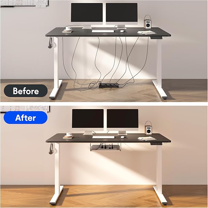 FLEXISPOT EN2 Whole-Piece Standing Desk with Clamp Power Strip 40 x 24'' Electric Stand Up Height Adjustable Desk with Cable Management (Black Frame + 40 Black Top)