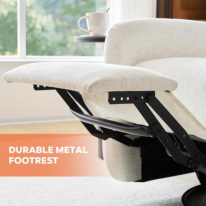 Power Recliner Chair Swivel Rocker Recliner w/USB &amp Type-C Charging Ports Chenille Upholstered Swivel Rocker Glider Recliner for NurseryLiving Room Bedroom 1PC Cream