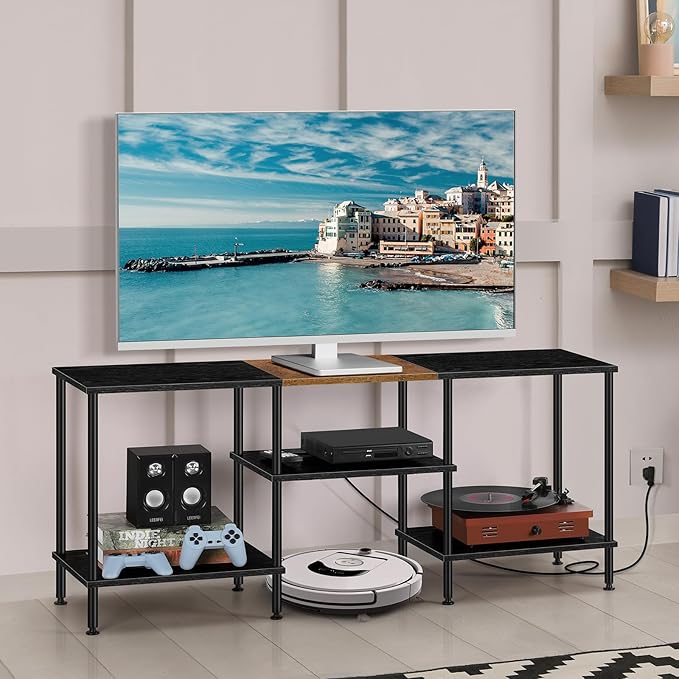 TV Stands for Living Room 50 inch TV Stand with Power Outlet Entertainment Center with Storage 3 Tier TV Console Table for 50 43 40 32 inch TV Black