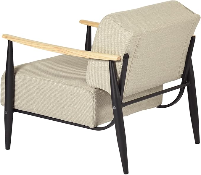 Homy Casa Mid-Century Modern Accent Chair with Fabric Upholstery Solid Wood Armrests and Sturdy Metal Frame Comfy Lounge Chair for Living Room Bedroom Reading Corner or Office (Beige-Oak)