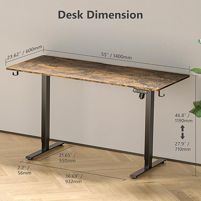 Singel Motor Standing Desk 55 inch Brown