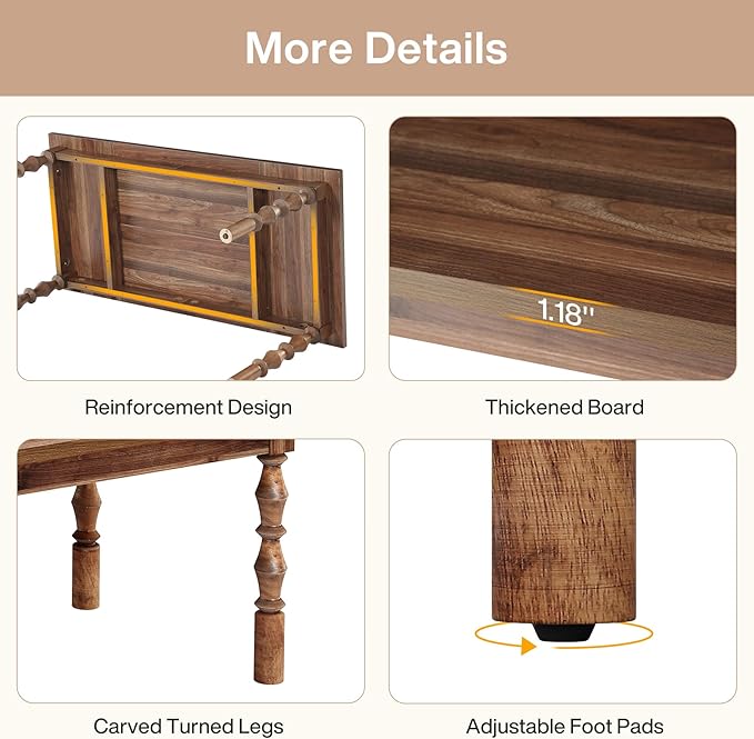 Tribesigns Large Executive Office Desk 62.2-Inch Farmhouse Modern Computer Desk Mid Century Study Writing Table Workstations Business Office Furniture with Carved Turned Legs (Walnut)