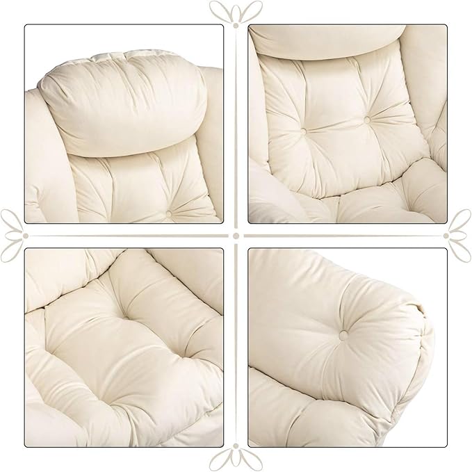 HollyHOME Lazy Chair with Foldable Ottoman Accent Comfy Lounge Armchair and Folding Footrest Stool Leisure Sofa Reading Chair and Footstool for Living Room Bedroom DormVelvet Beige