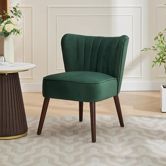 Modern Velvet Accent Chair for Living Room – Mid-Century Wingback Lounge Chair with Solid Wood Legs 300lb Capacity – Plush Upholstered Armchair for Bedroom Office Reading NookGreen